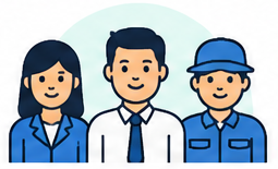 Ilustración de tres trabajadores de servicios transitorios